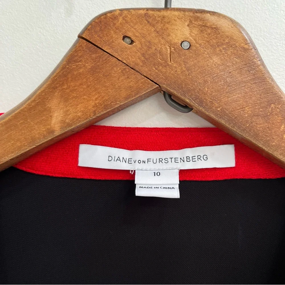 Diane von Furstenberg DVF Valena True Wrap Dress Sleeveless Black Red Trim 10 - Picture 11 of 14